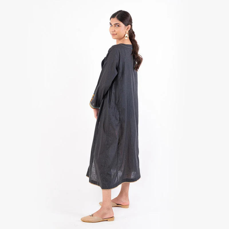 Cotton Embroidered Shrug for Women | Charcoal