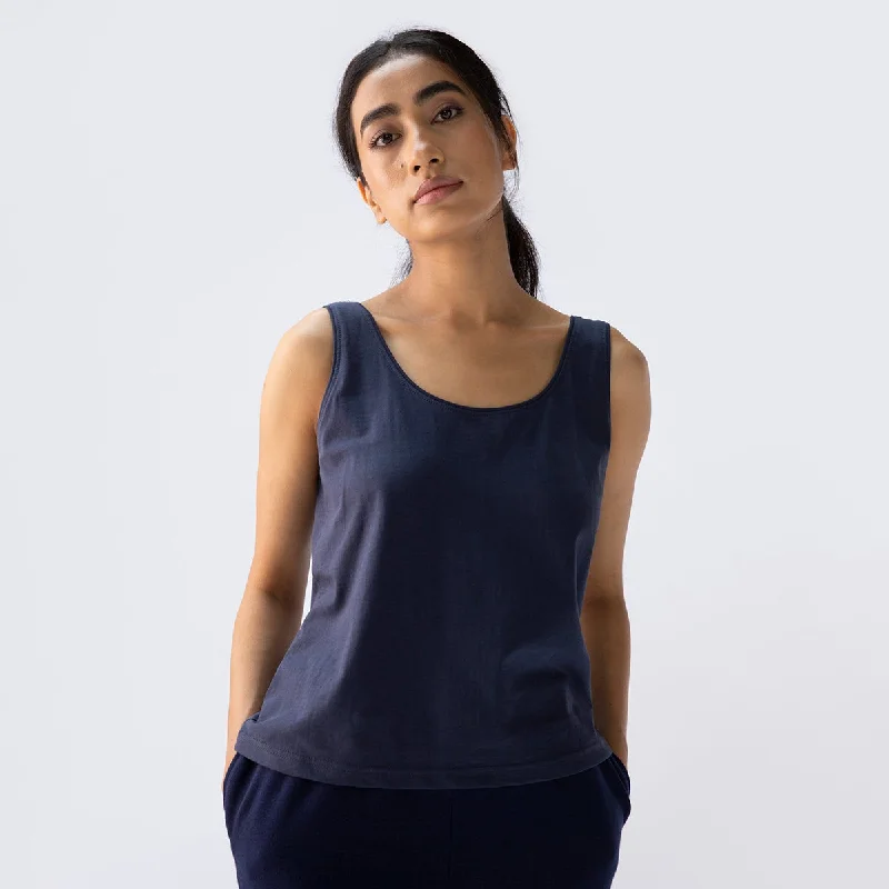 Organic Cotton Camisole Top for Women | Thin Ribbed Hem | Navy