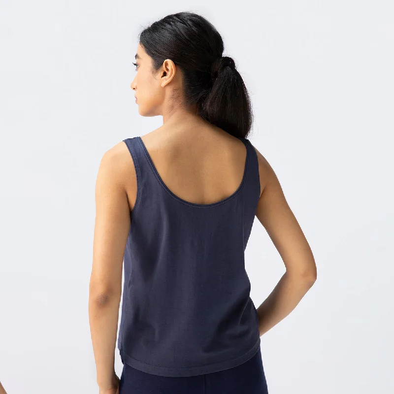 Organic Cotton Camisole Top for Women | Thin Ribbed Hem | Navy