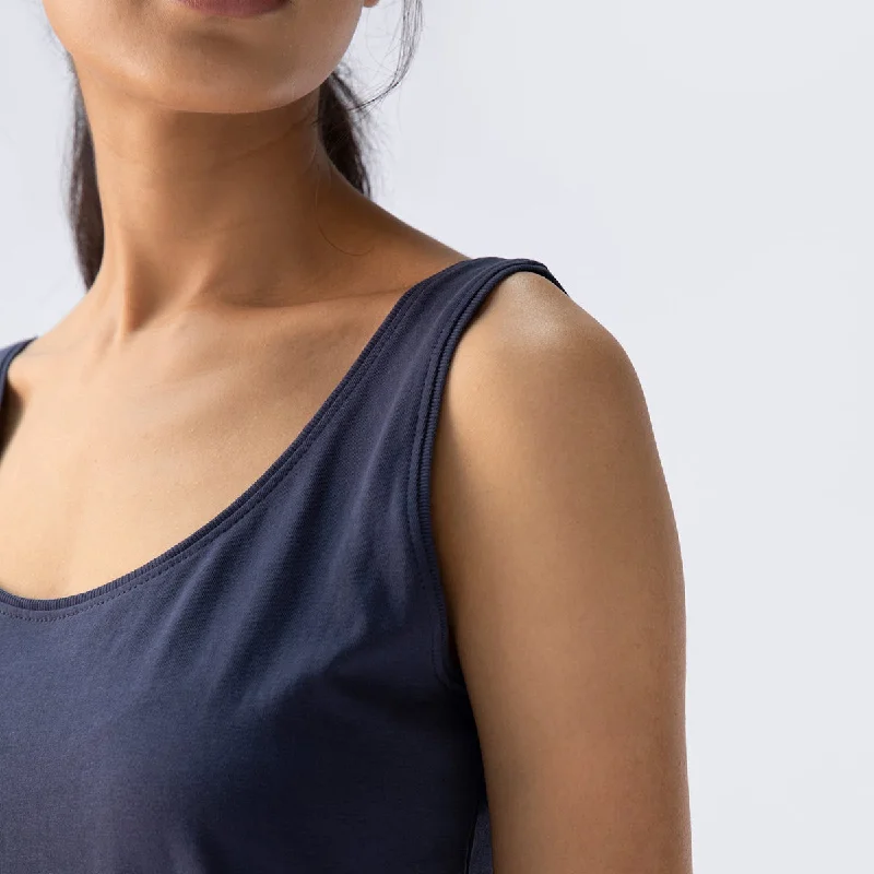 Organic Cotton Camisole Top for Women | Thin Ribbed Hem | Navy