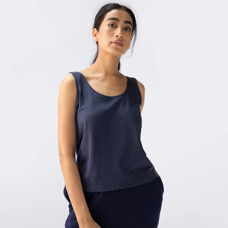 Organic Cotton Camisole Top for Women | Thin Ribbed Hem | Navy