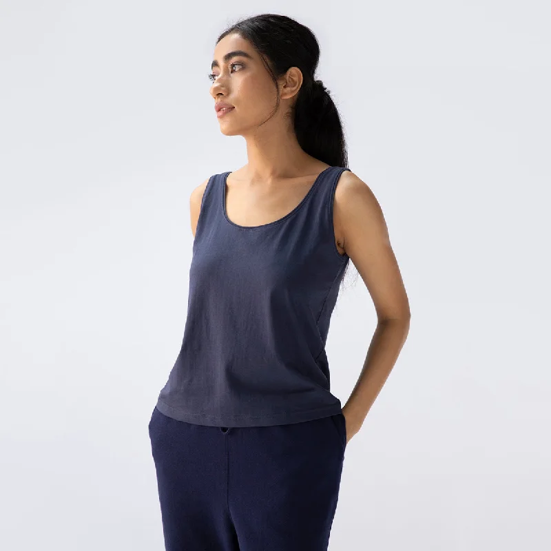 Organic Cotton Camisole Top for Women | Thin Ribbed Hem | Navy