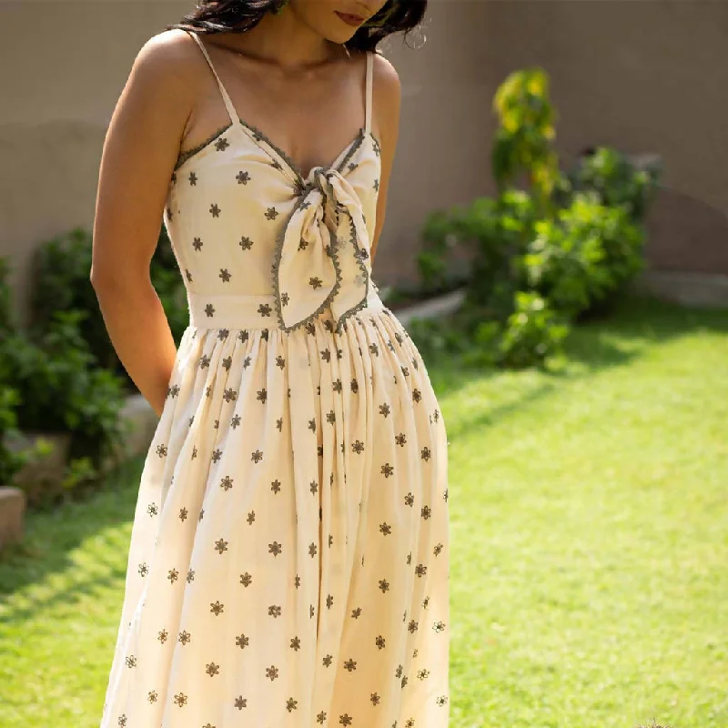 Cotton Tie-Up Dress | Ecru