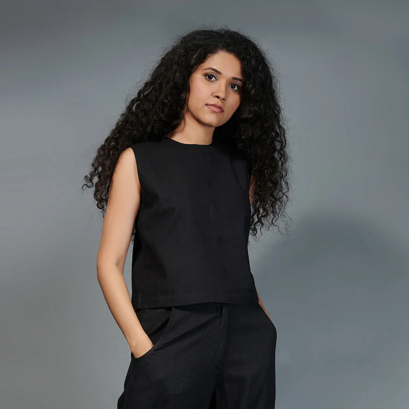 Black Cotton Top for Women | Sleeveless