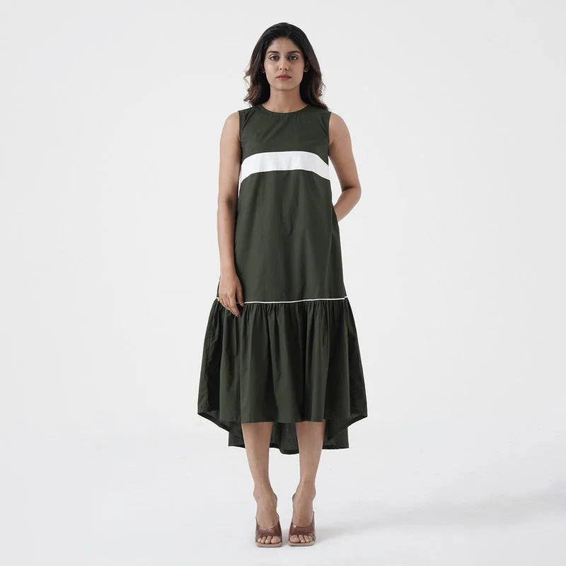 Cotton Poplin Dress for Women | Asymmetric | Green