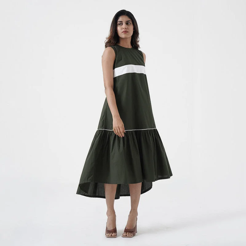 Cotton Poplin Dress for Women | Asymmetric | Green