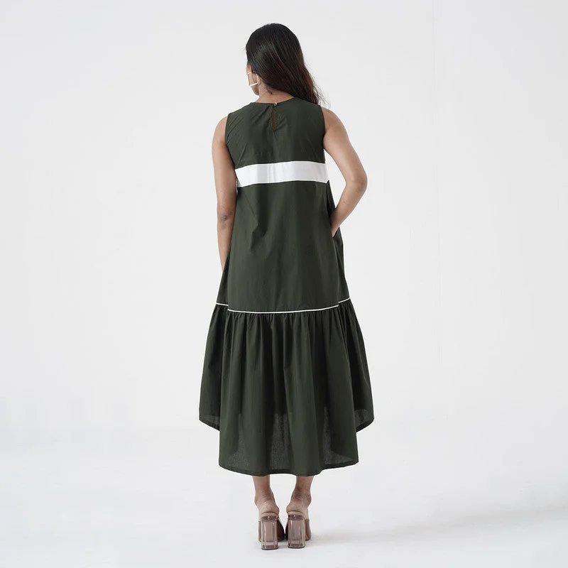 Cotton Poplin Dress for Women | Asymmetric | Green