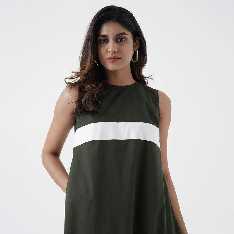 Cotton Poplin Dress for Women | Asymmetric | Green