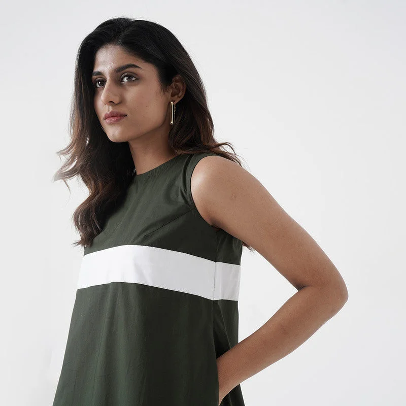 Cotton Poplin Dress for Women | Asymmetric | Green