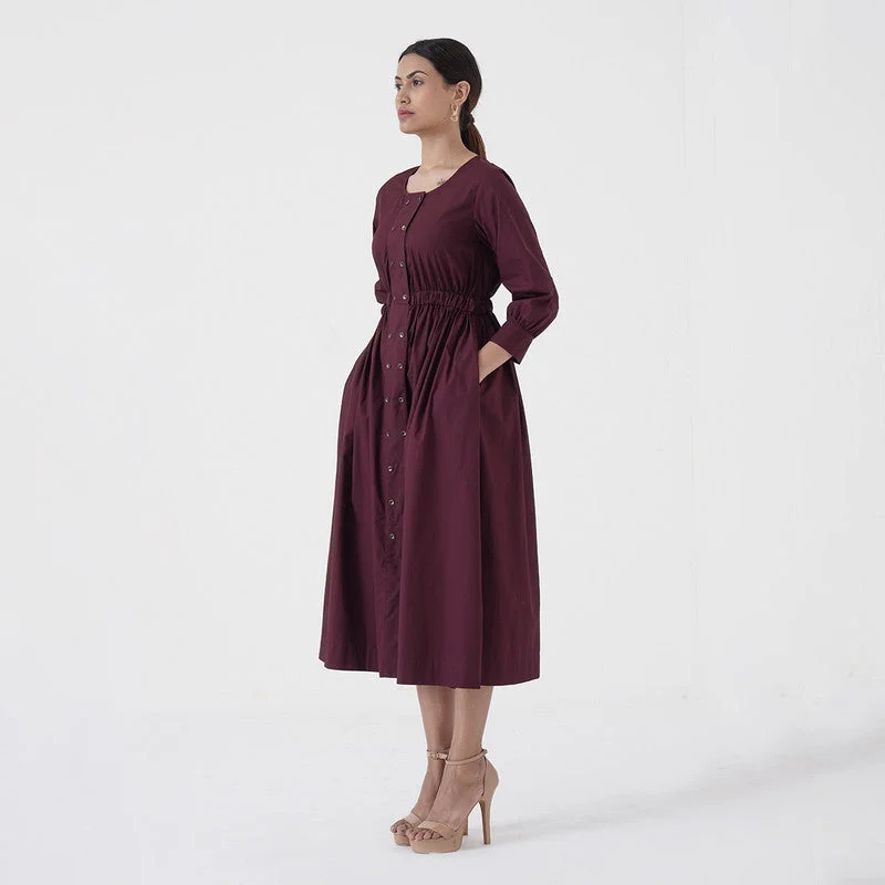 Cotton Poplin Dress for Women | Flared | Wine