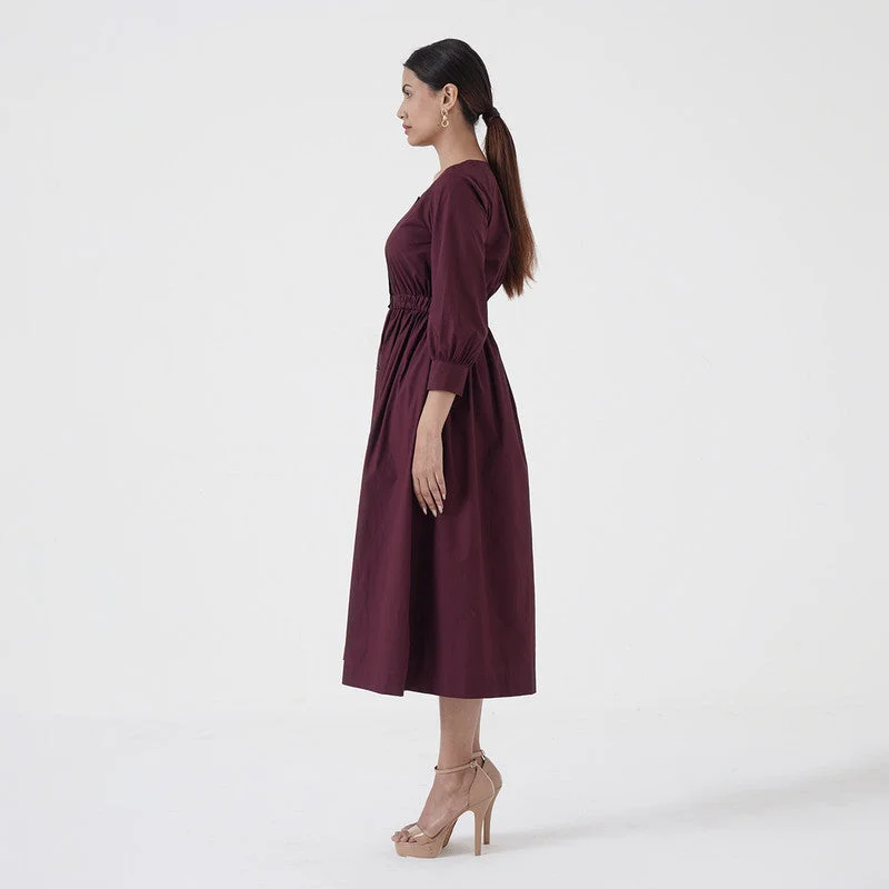 Cotton Poplin Dress for Women | Flared | Wine