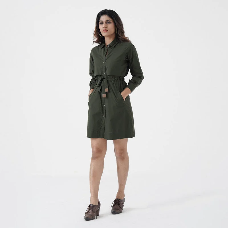 Short Dress for Women | Cotton Poplin | Green