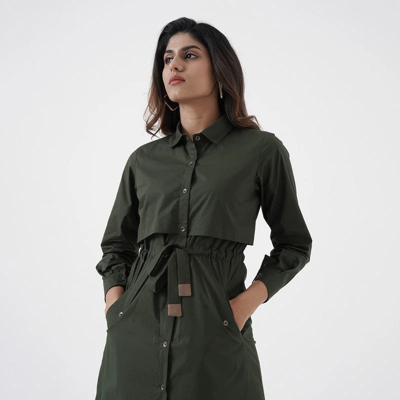 Short Dress for Women | Cotton Poplin | Green