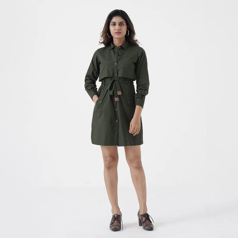 Short Dress for Women | Cotton Poplin | Green