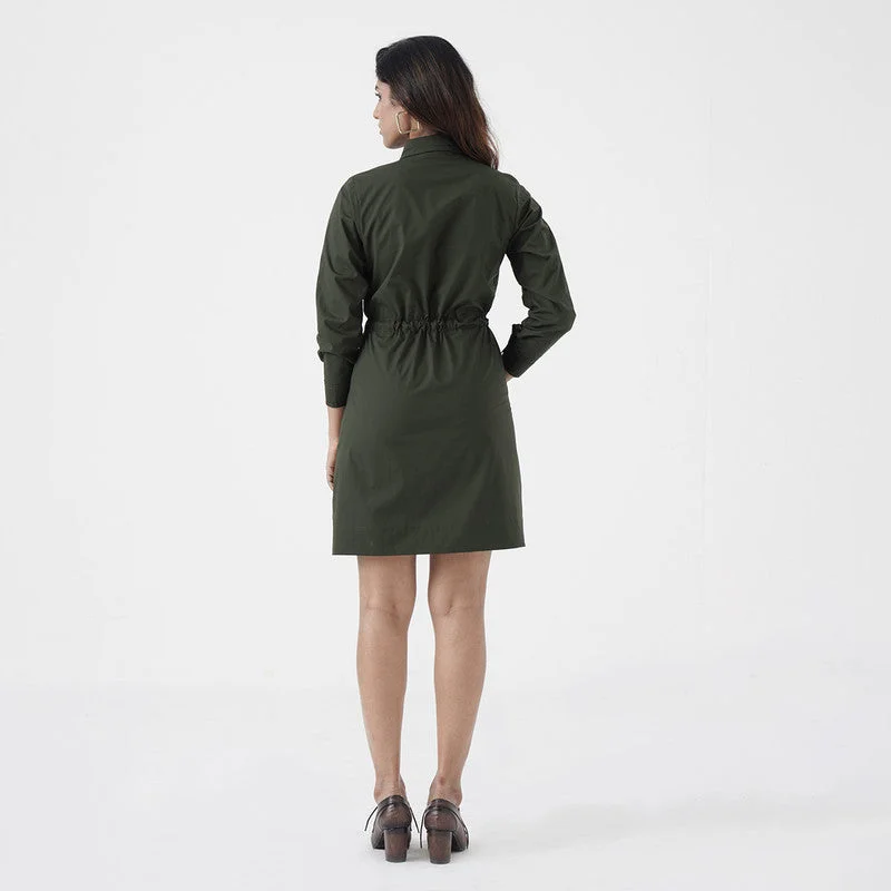 Short Dress for Women | Cotton Poplin | Green