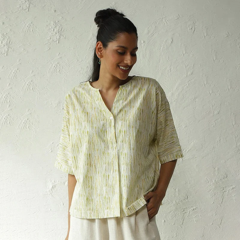 Cotton Block Print Top for Women | Yellow