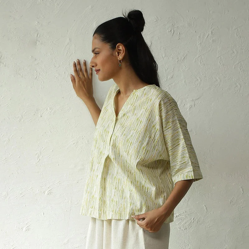 Cotton Block Print Top for Women | Yellow