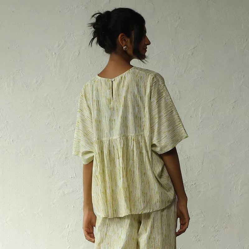 Cotton Kaftan Top for Women | Block Print | Yellow