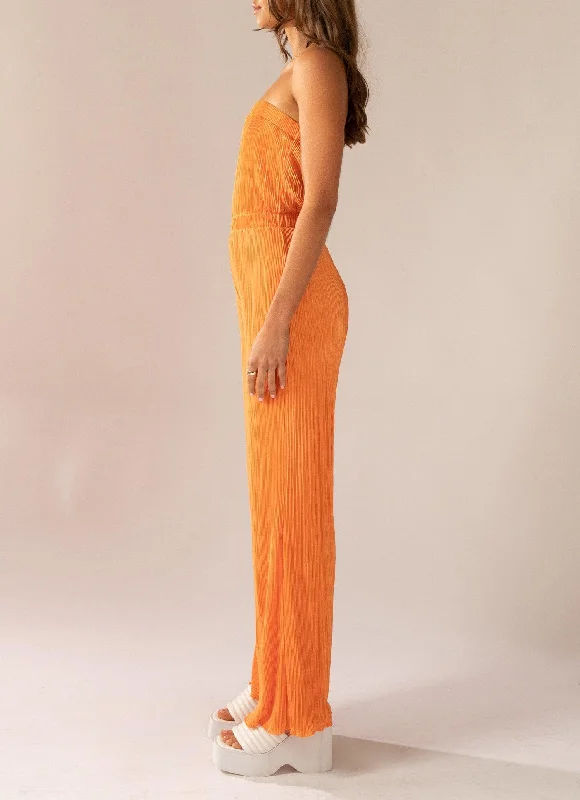 Doing The Most Plisse Jumpsuit - Tangerine