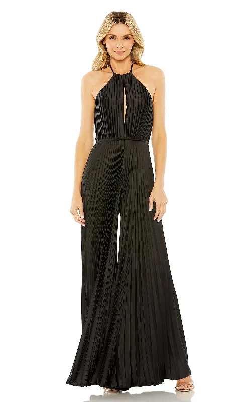 High-Neck Long Black Pleated Formal Jumpsuit 27457