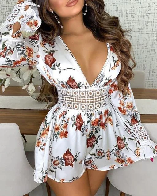 Long Sleeve Hollow Out Backless Rompers