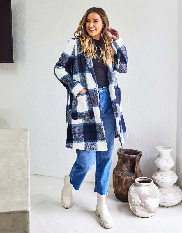 Jodi Check Coat - Navy Check