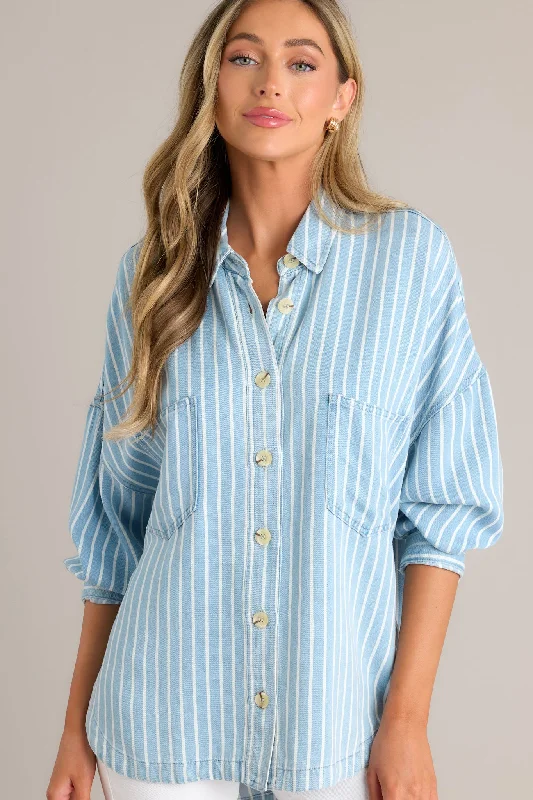 Always Lovely Blue Striped Chambray Top (BACKORDER JULY)