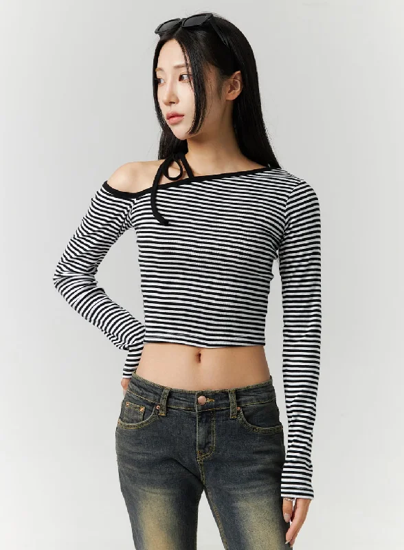 Asymmetrical Stripe Crop Top CN328