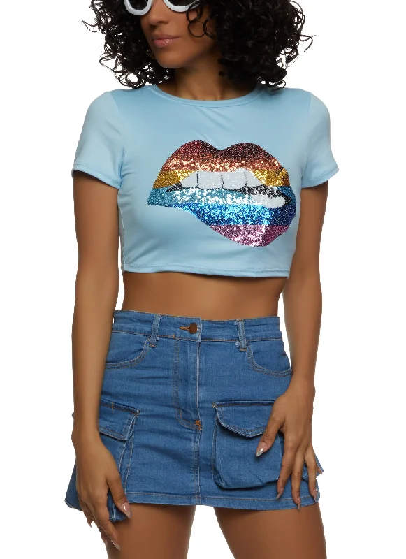 Sequin Lips Patch Crop Top