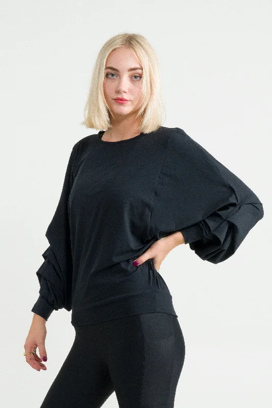 Black Soft To Touch - Batwing Cinched Sleeve Sweater