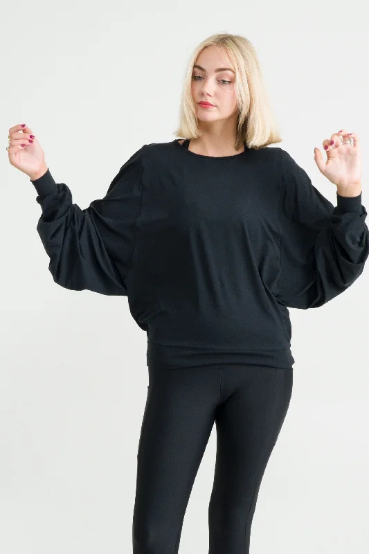 black-batwing-cinched-sleeve-sweater-soft-to-touch-r2w