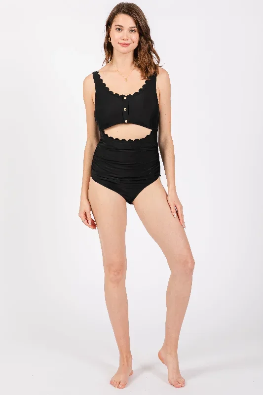 black-scalloped-cutout-ruched-one-piece-swimsuit