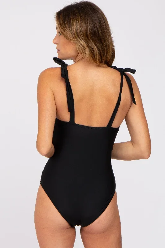 black-shoulder-tie-one-piece-swimsuit