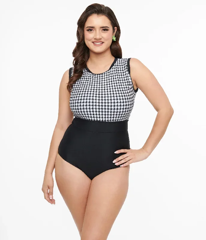 black-white-houndstooth-one-piece-swimsuit