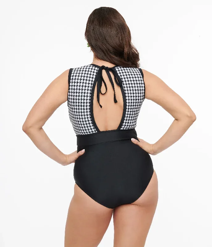 black-white-houndstooth-one-piece-swimsuit