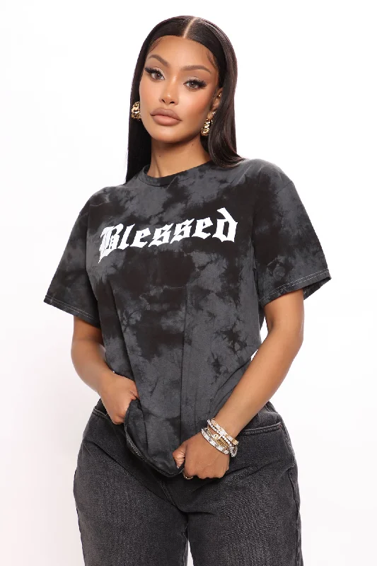 Blessed Tie Dye Tunic Top - Black/combo