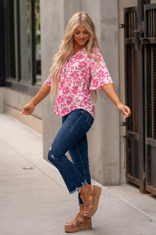 bombom-floral-decorative-button-v-neck-top