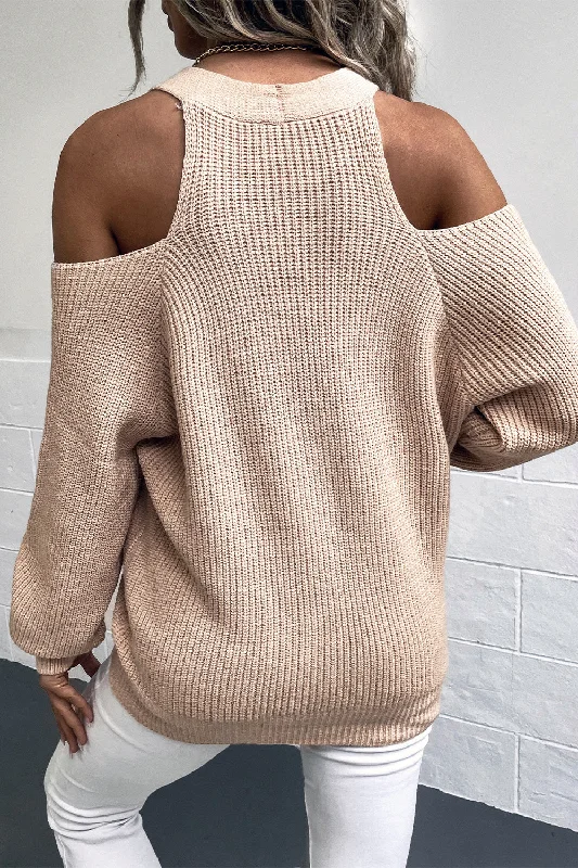 cold-shoulder-plunge-neck-ribbed-cardigan