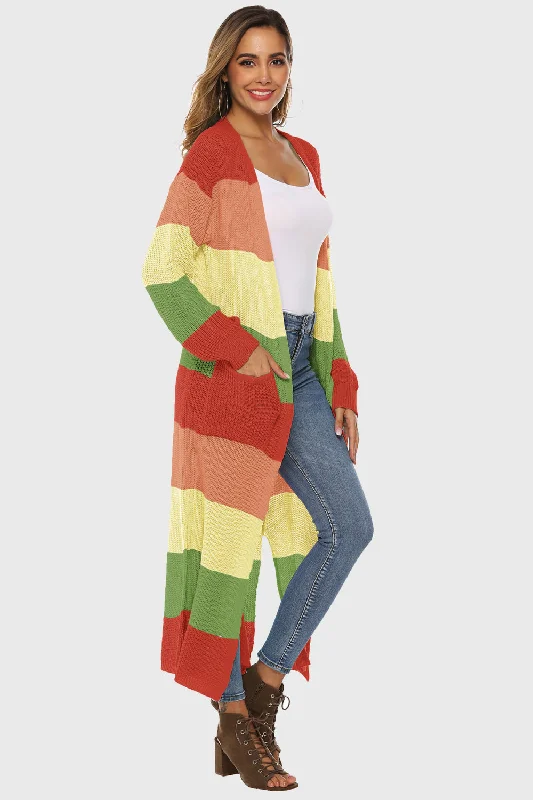 color-block-long-sleeve-pocketed-cardigan