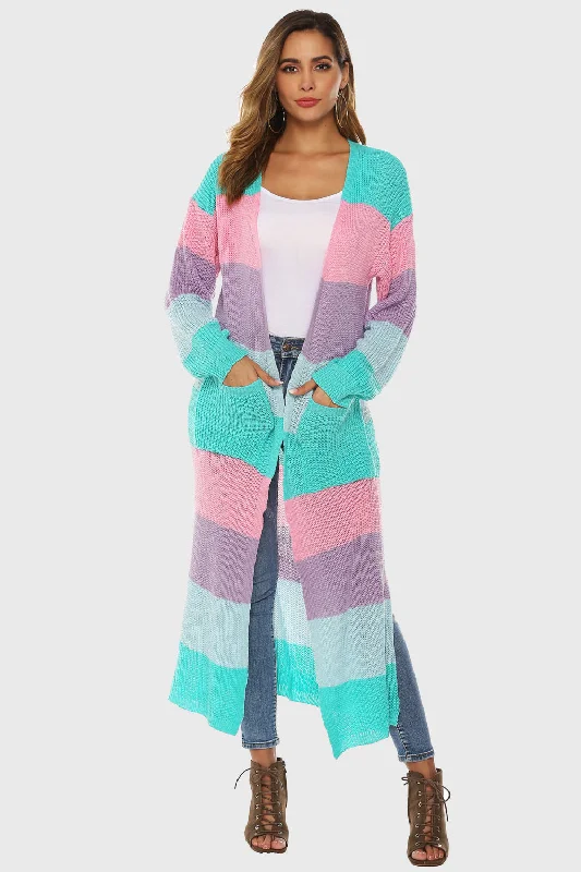 color-block-long-sleeve-pocketed-cardigan