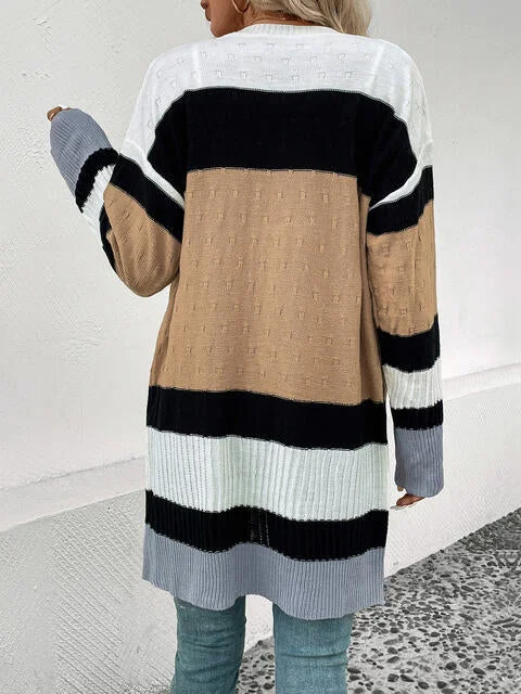 color-block-open-front-drop-shoulder-cardigan