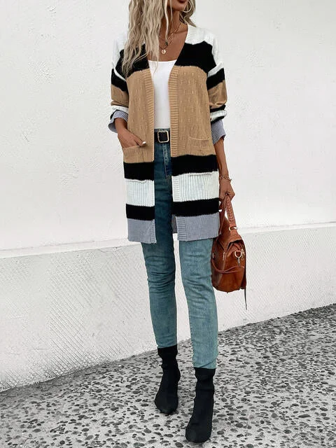 color-block-open-front-drop-shoulder-cardigan