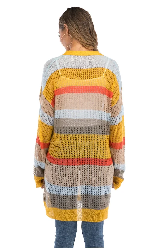 color-block-openwork-long-sleeve-cardigan