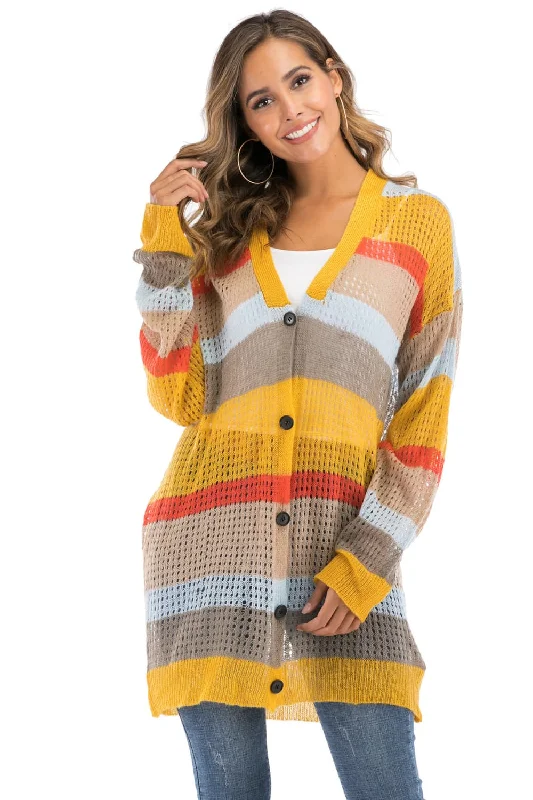 color-block-openwork-long-sleeve-cardigan