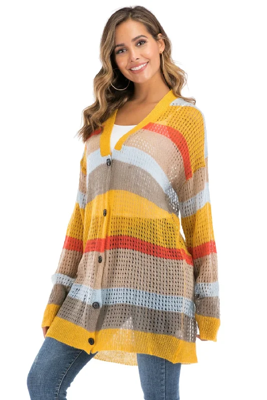 color-block-openwork-long-sleeve-cardigan