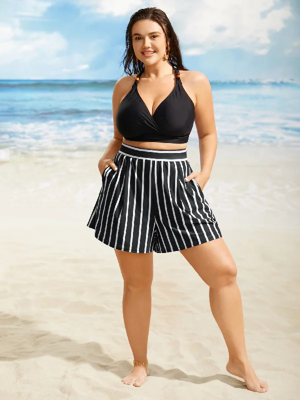 contrast-striped-elastic-waist-pocket-swim-bottom