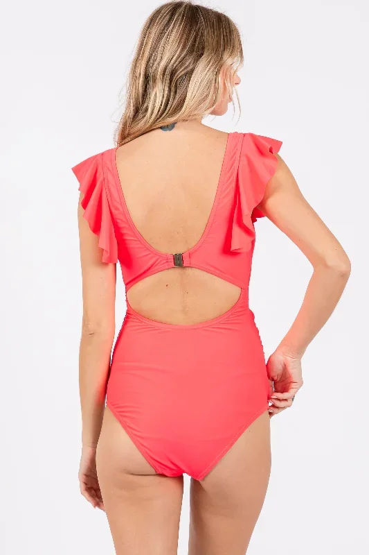 coral-pink-cutout-flutter-one-piece-swimsuit