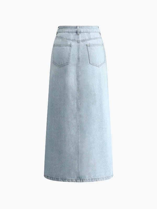 cotton-split-denim-skirt