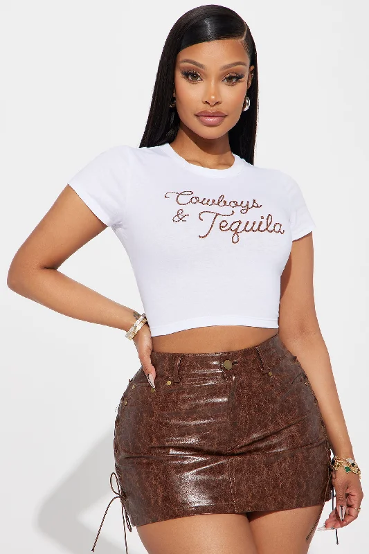 Cowboys & Tequila Crop Top - White