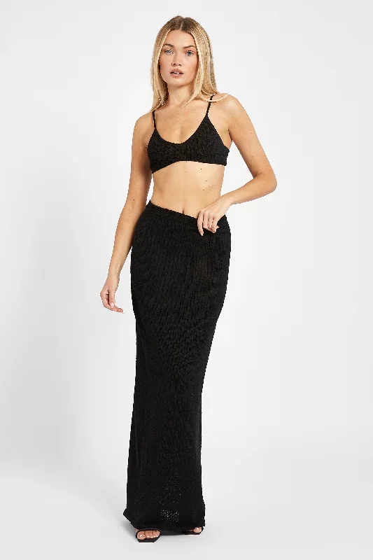 Crochet Knit Maxi Skirt - Black